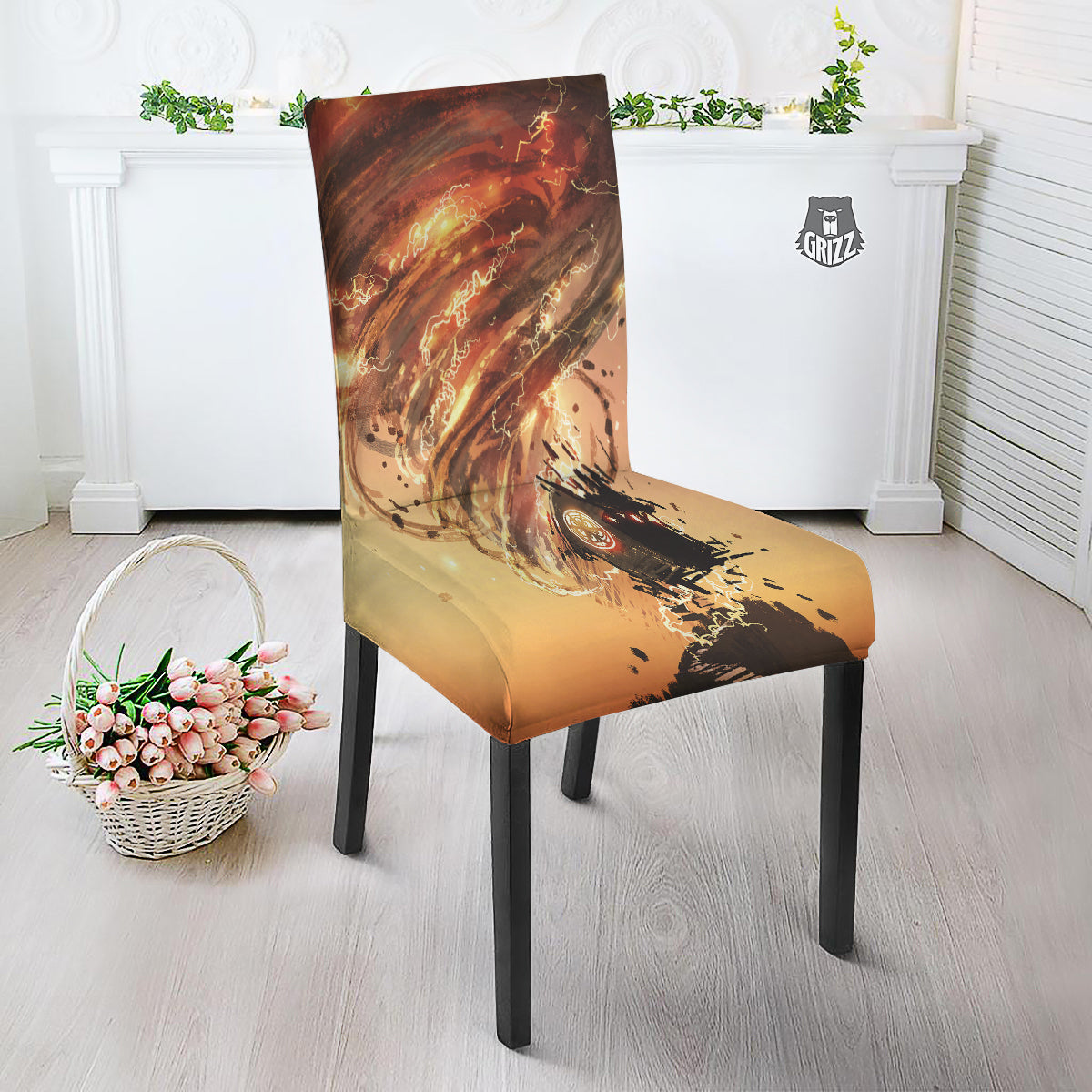 Tornado Destroy Watercolor Print Dining Chair Slipcover-grizzshop