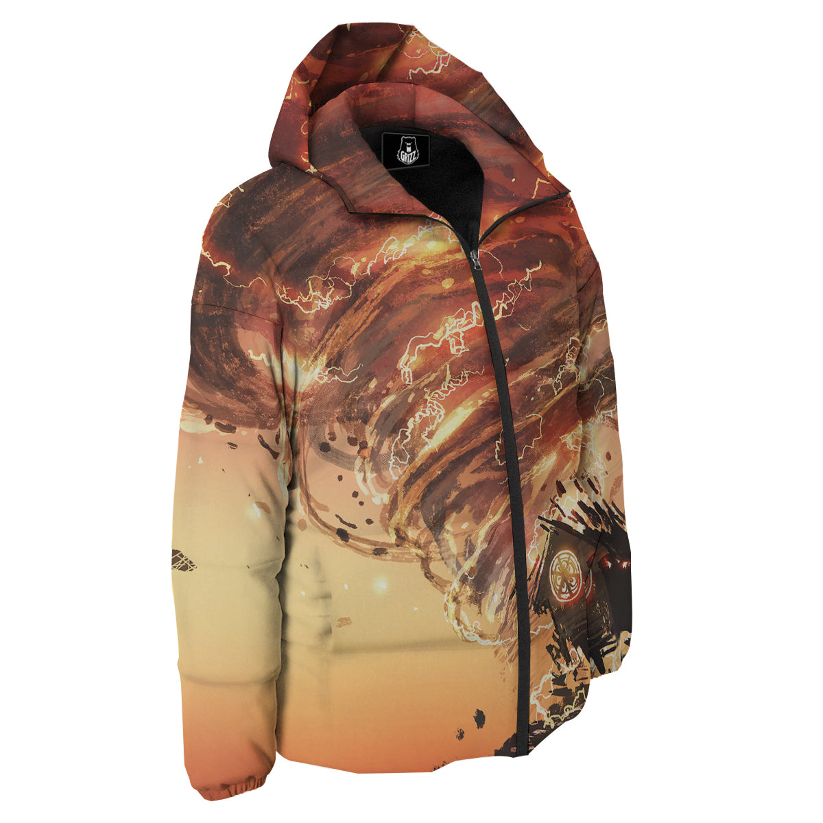 Tornado Destroy Watercolor Print Down Jacket-grizzshop