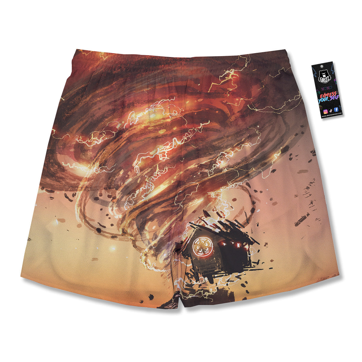 Tornado Destroy Watercolor Print Men's Running Shorts-grizzshop