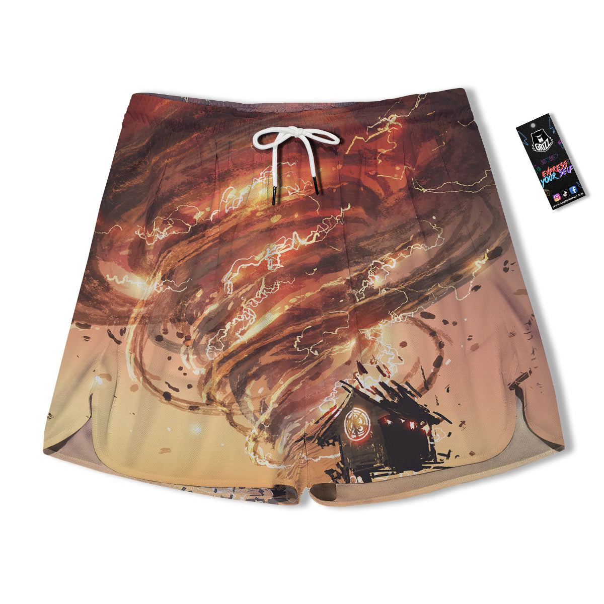 Tornado Destroy Watercolor Print Men's Running Shorts-grizzshop