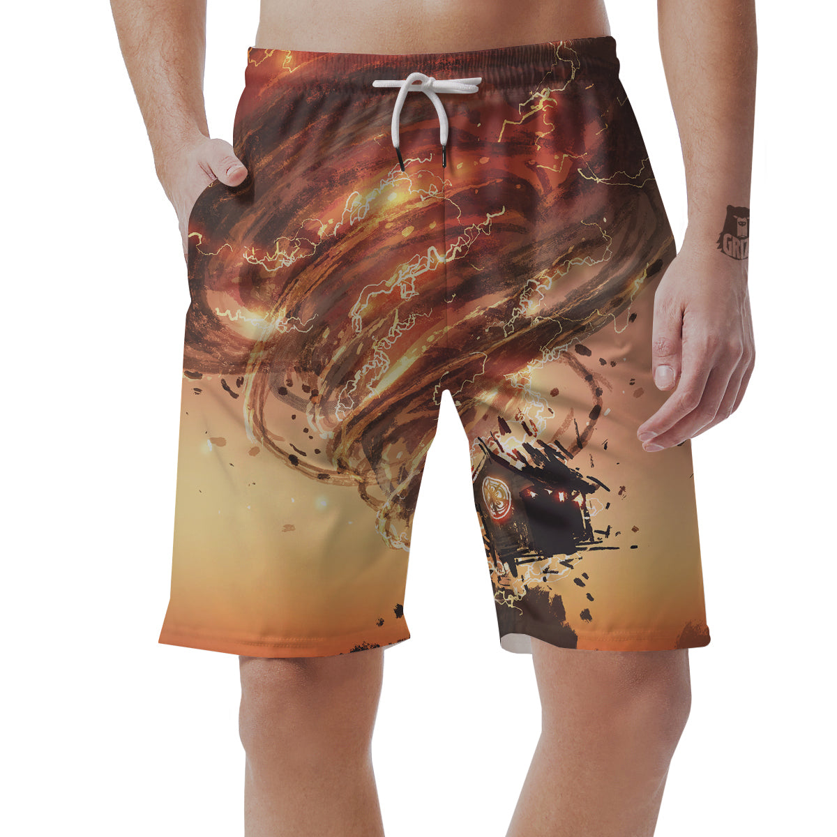 Tornado Destroy Watercolor Print Men's Shorts-grizzshop