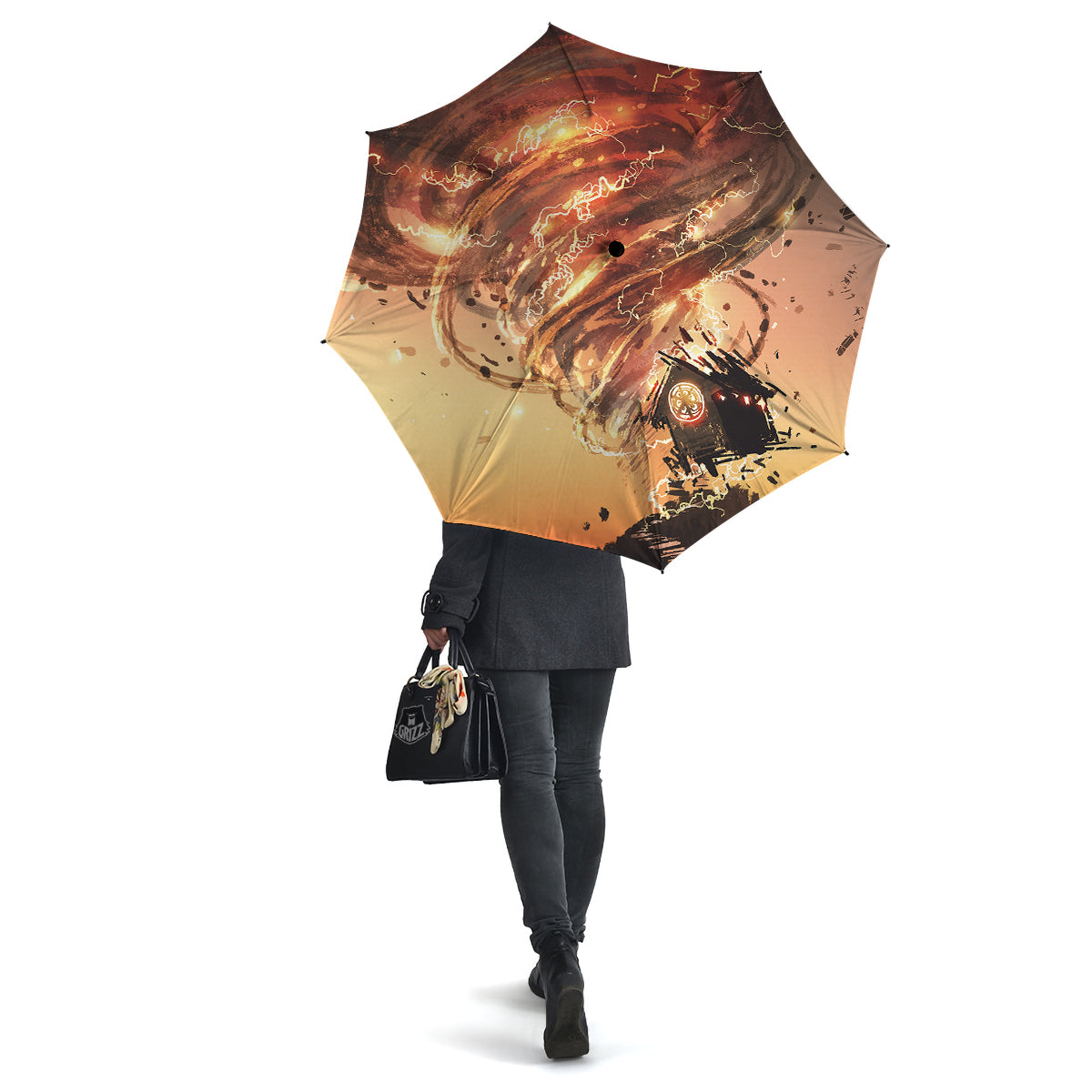 Tornado Destroy Watercolor Print Umbrella-grizzshop