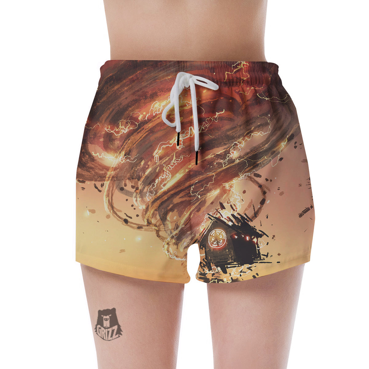 Tornado Destroy Watercolor Print Women's Shorts-grizzshop