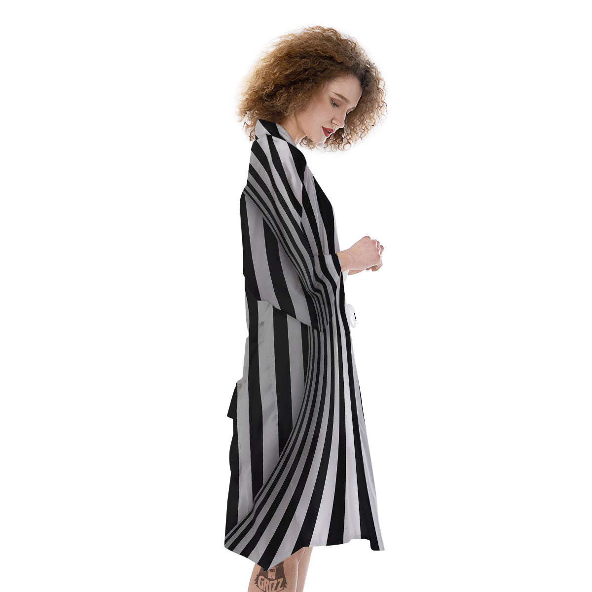 Torus Illusion White And Black Print Kimono-grizzshop