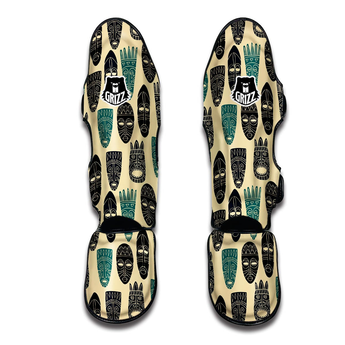 Aztec Brown And Teal Print Pattern Muay Thai Shin Guards