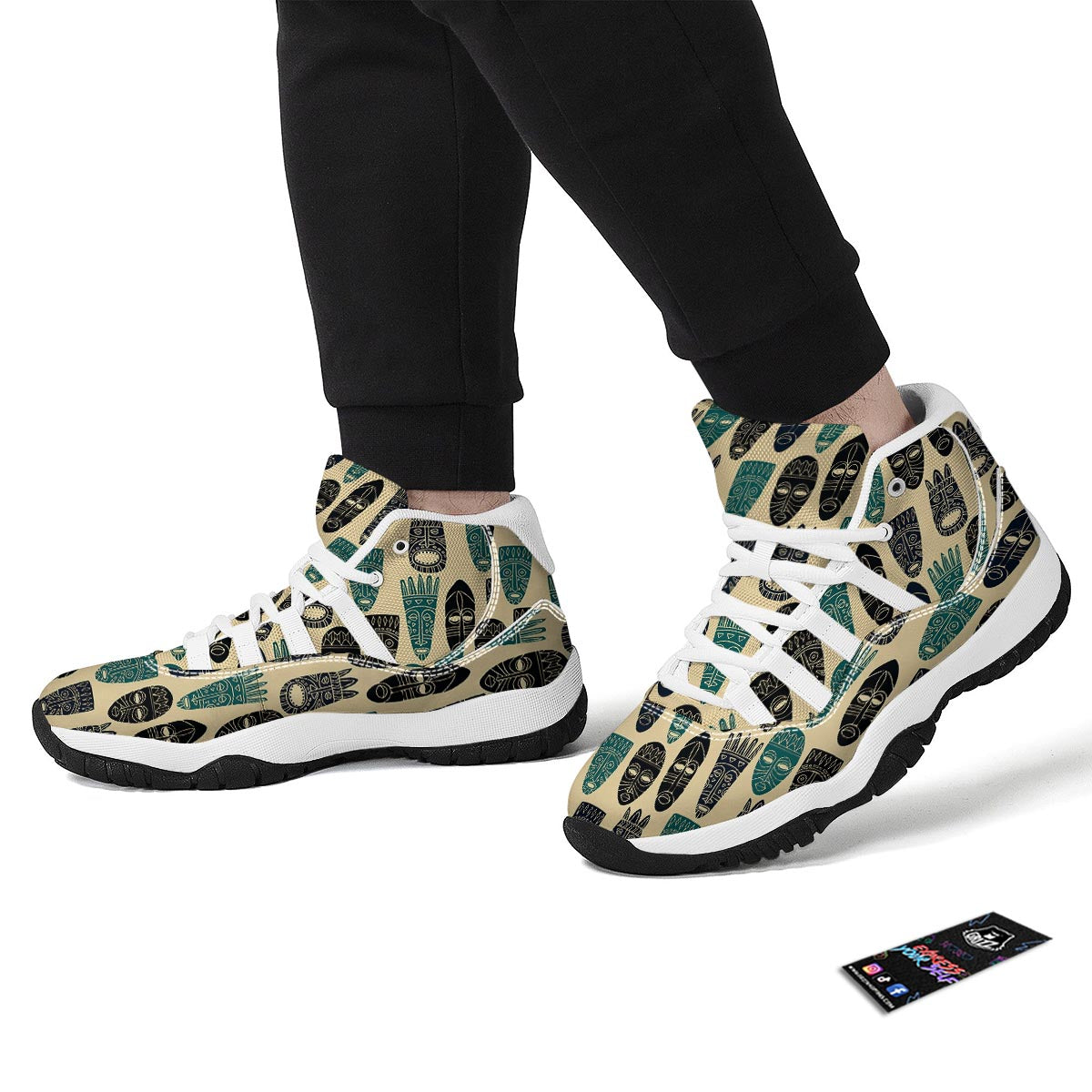 Totem Mask Print Pattern White Bball Shoes-grizzshop