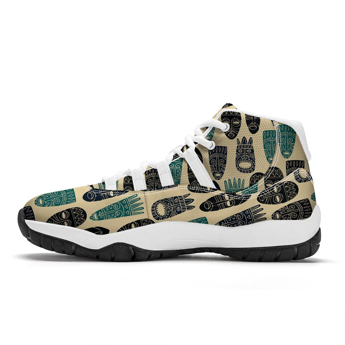 Totem Mask Print Pattern White Bball Shoes-grizzshop