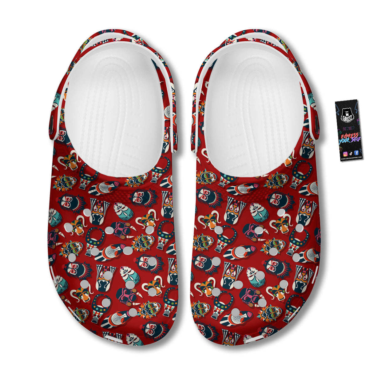 Totem Masks African Print Pattern Clog-grizzshop