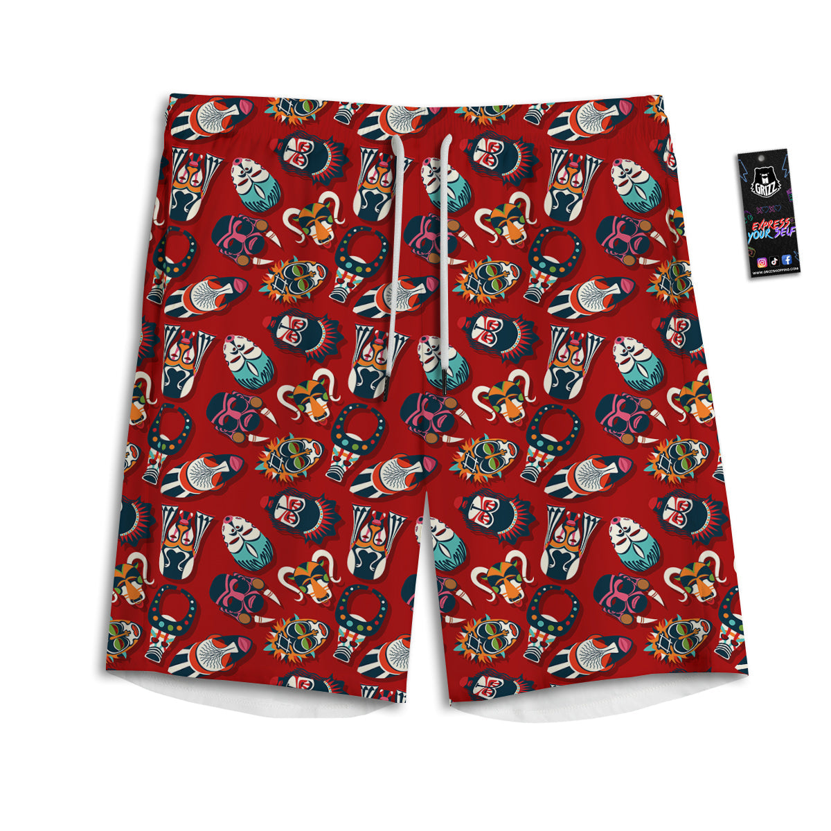 Totem Masks African Print Pattern Men's Athletic Shorts