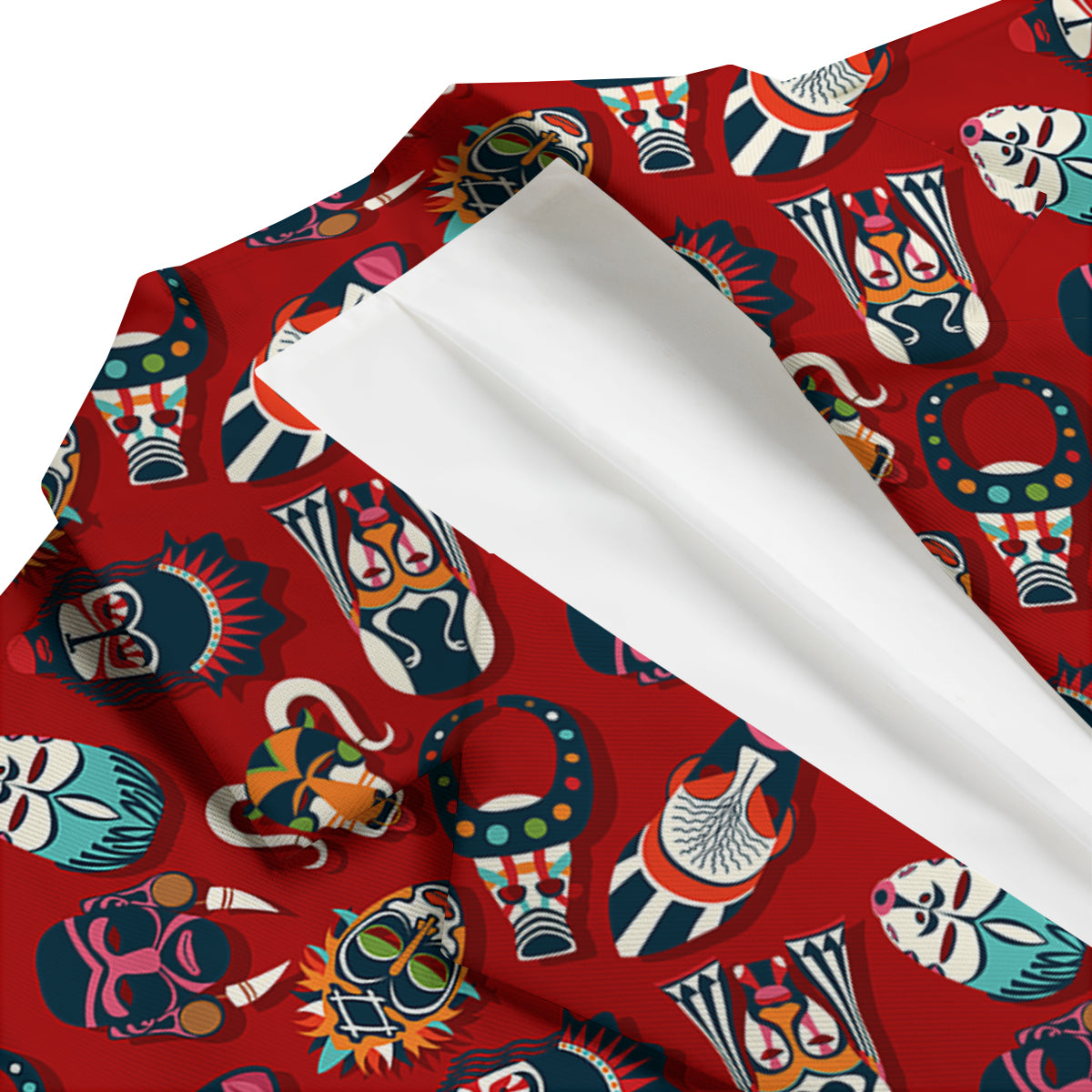 Totem Masks African Print Pattern Men's Blazer-grizzshop