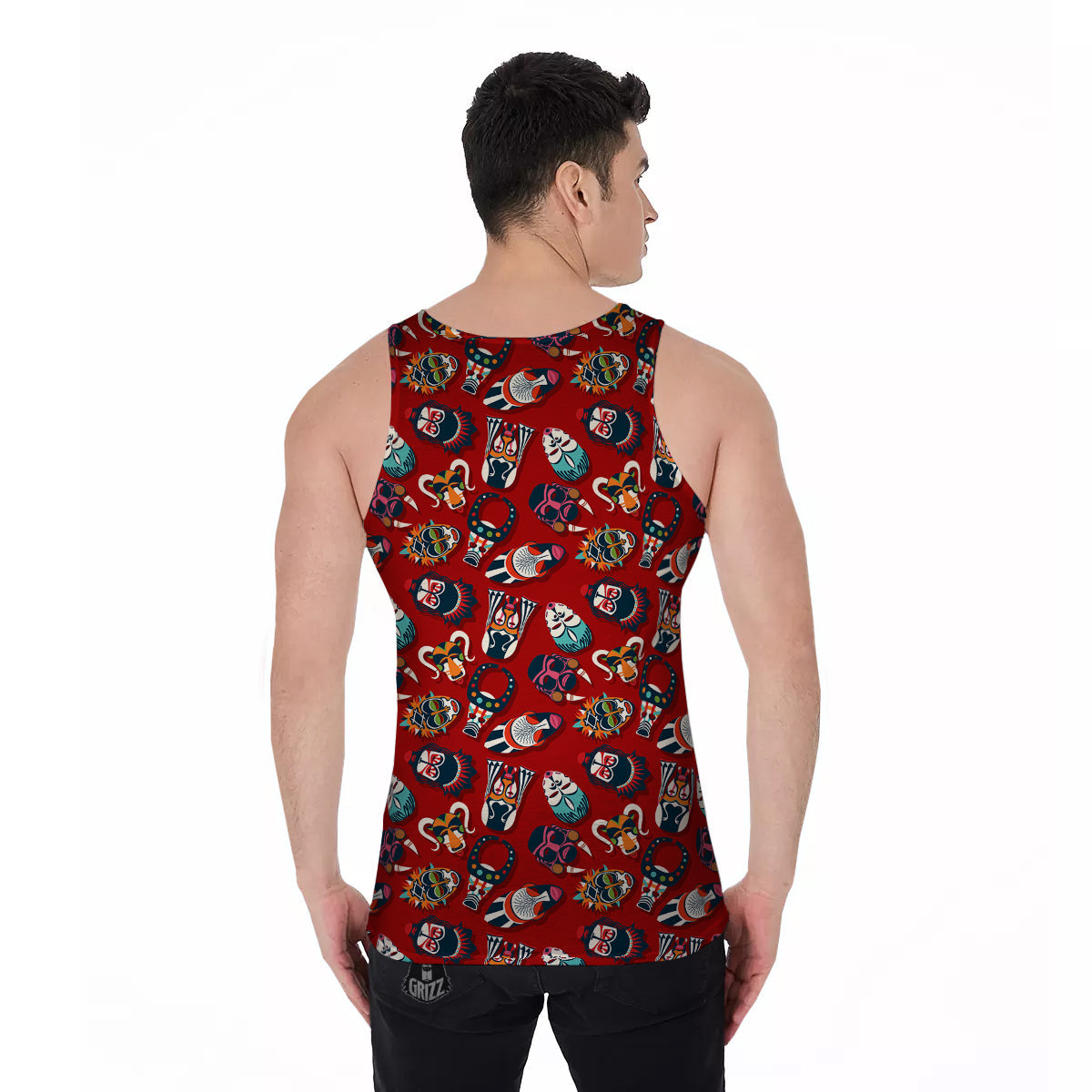 Totem Masks African Print Pattern Men's Tank Top-grizzshop