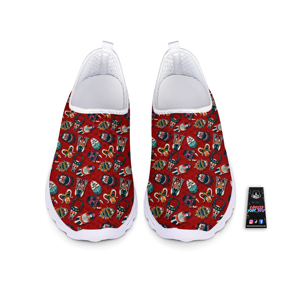 Totem Masks African Print Pattern Nurse Shoes-grizzshop