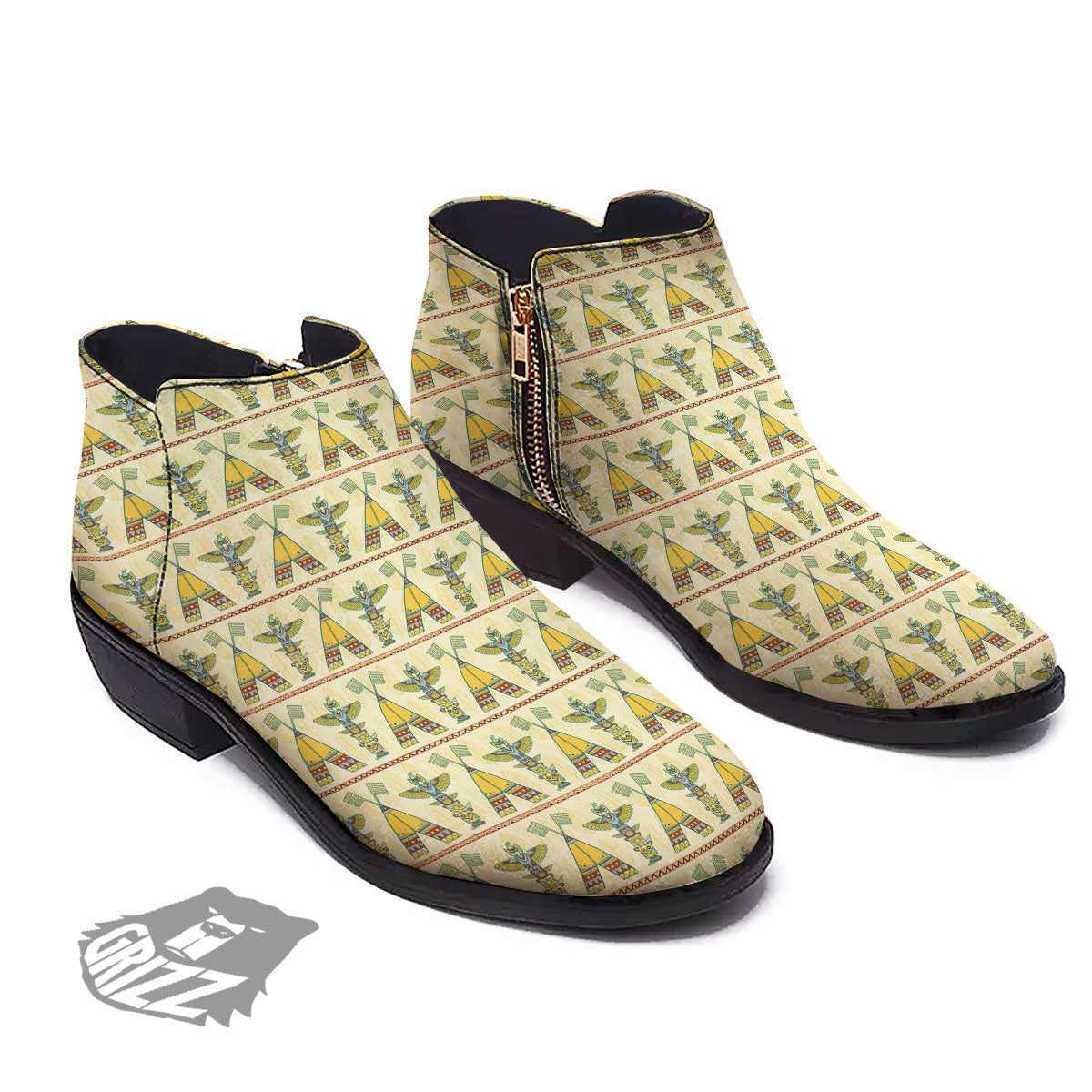 Totem Native Print Pattern Ankle Boots-grizzshop