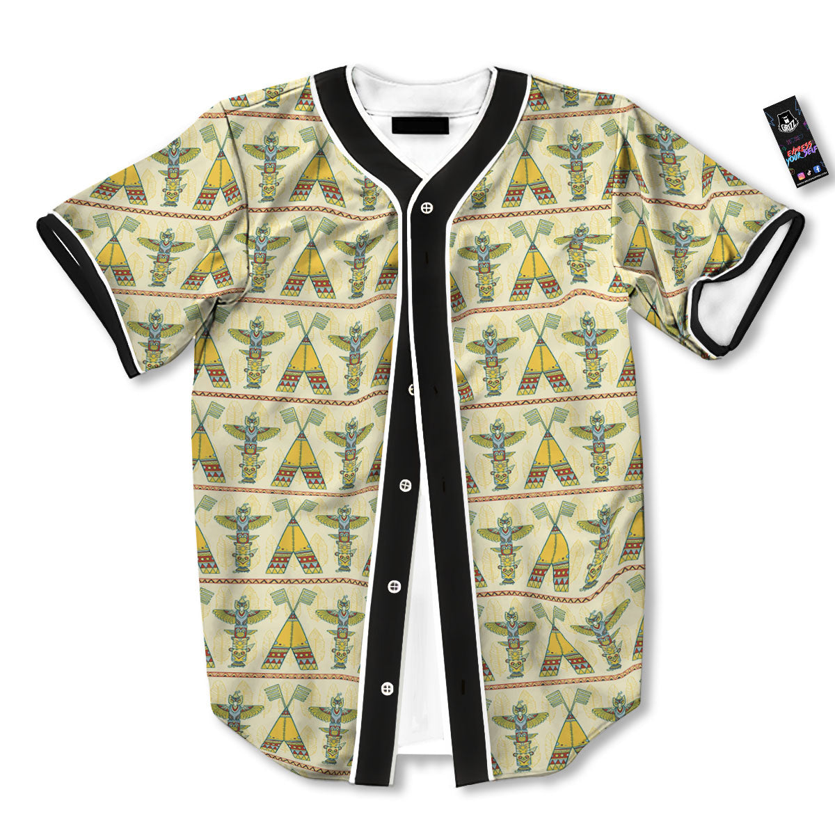 Totem Native Print Pattern Baseball Jersey-grizzshop