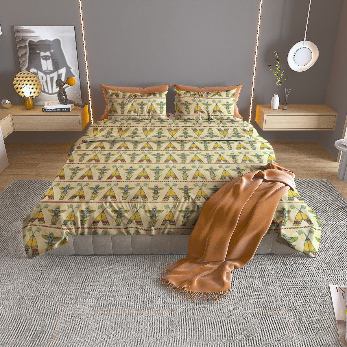 Totem Native Print Pattern Duvet Cover Bedding Set-grizzshop