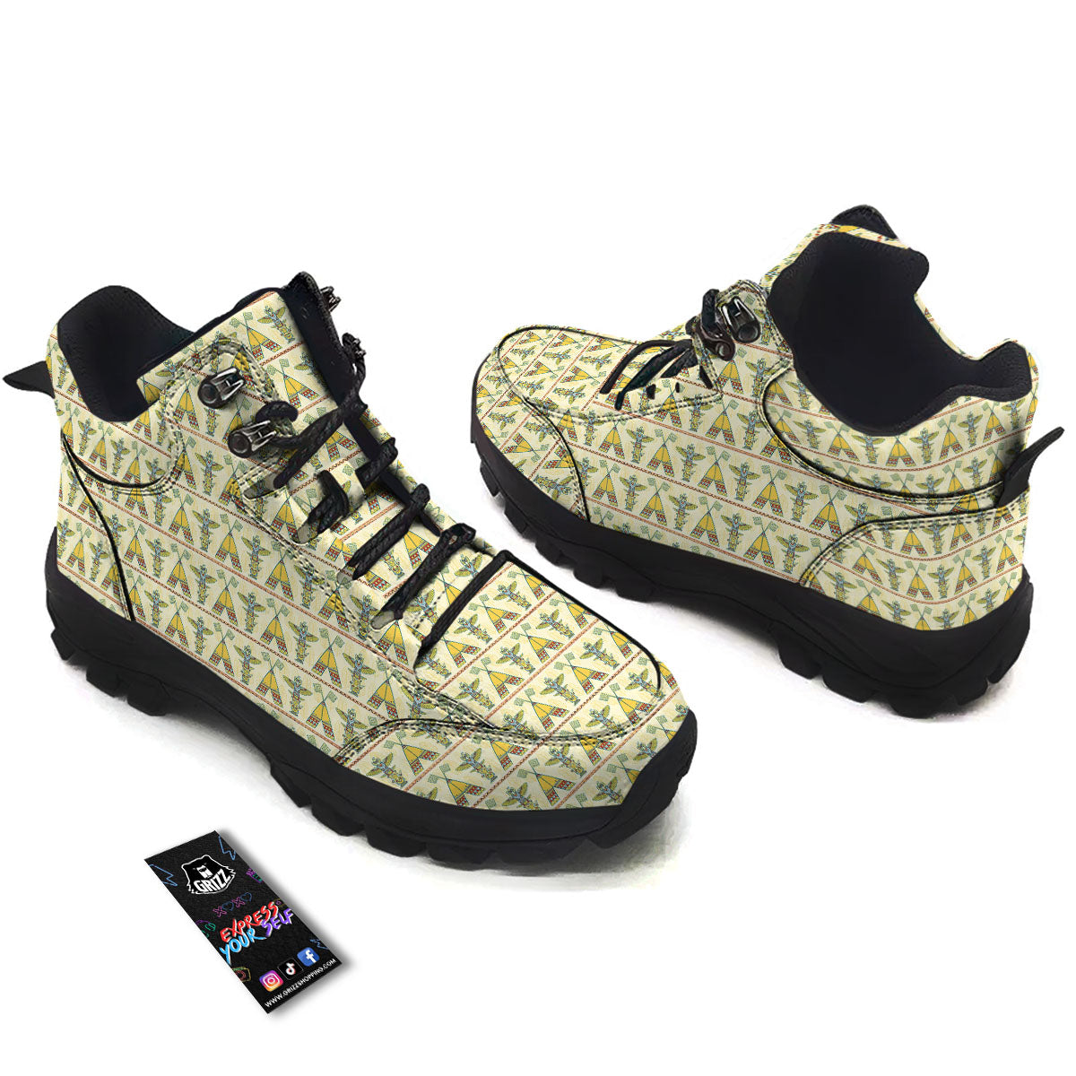 Totem Native Print Pattern Hiking Shoes-grizzshop
