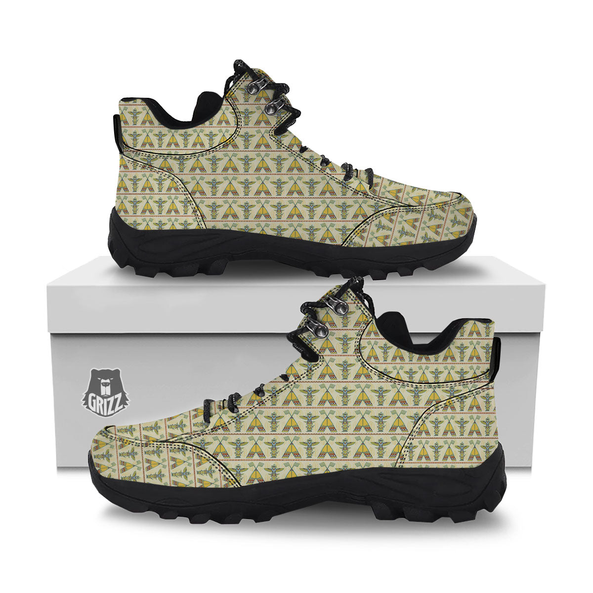 Totem Native Print Pattern Hiking Shoes-grizzshop