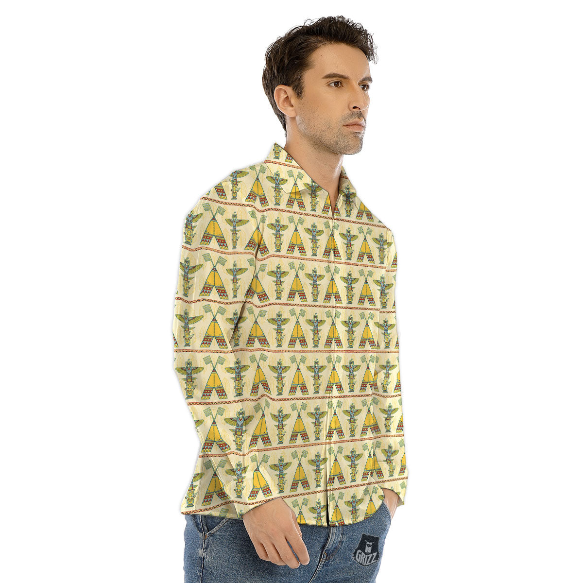Totem Native Print Pattern Men's Dress Shirts-grizzshop