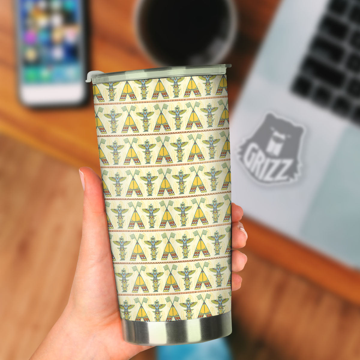 Totem Native Print Pattern Tumbler-grizzshop