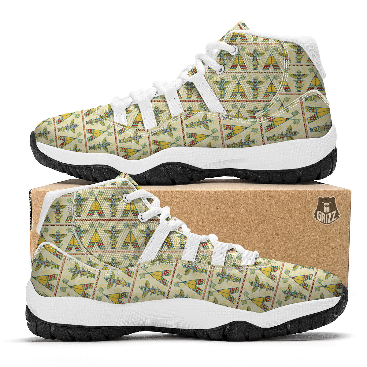 Totem Native Print Pattern White Bball Shoes-grizzshop