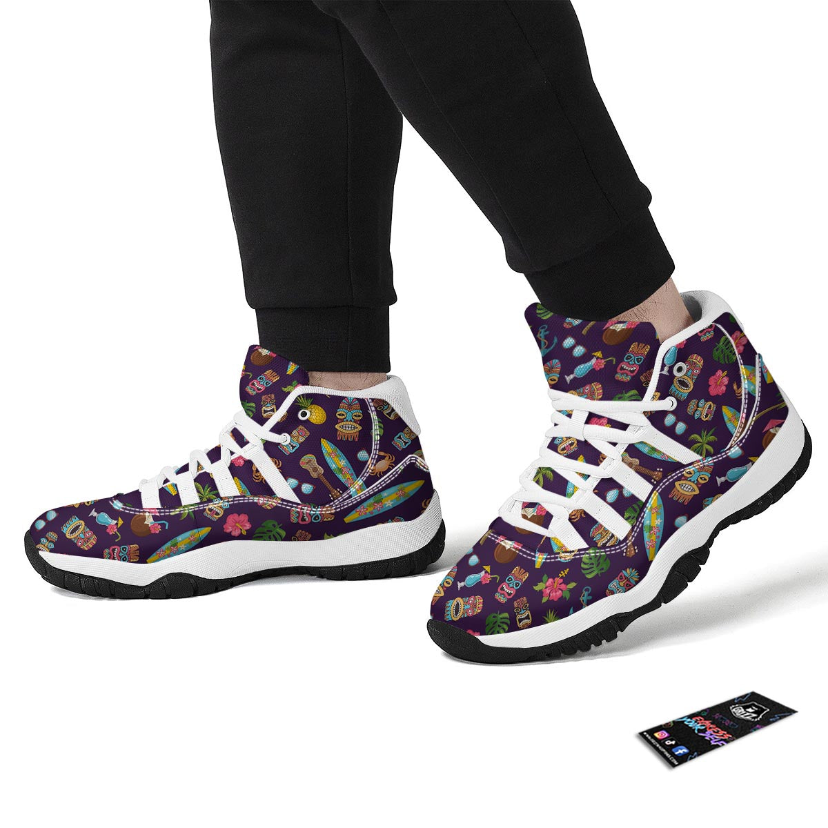 Totem Pattern Print White Bball Shoes-grizzshop