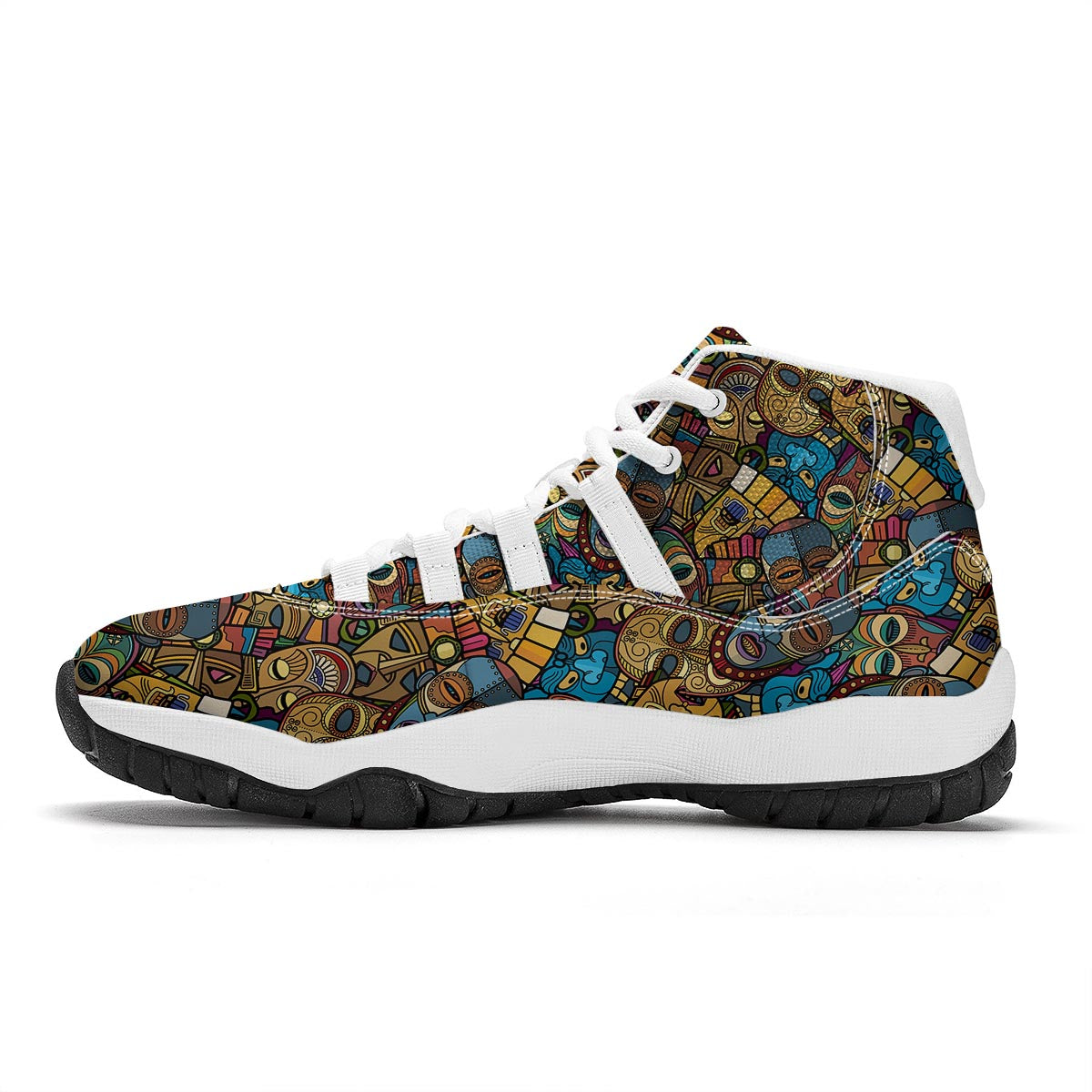 Totem Print Pattern White Bball Shoes-grizzshop