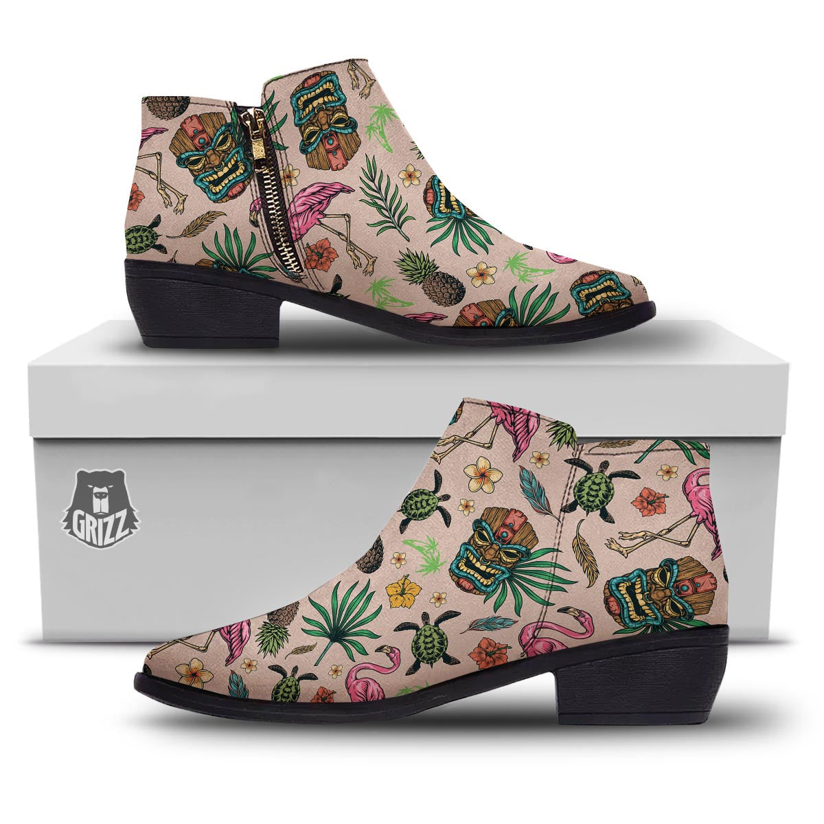 Totem Summer Print Pattern Ankle Boots-grizzshop