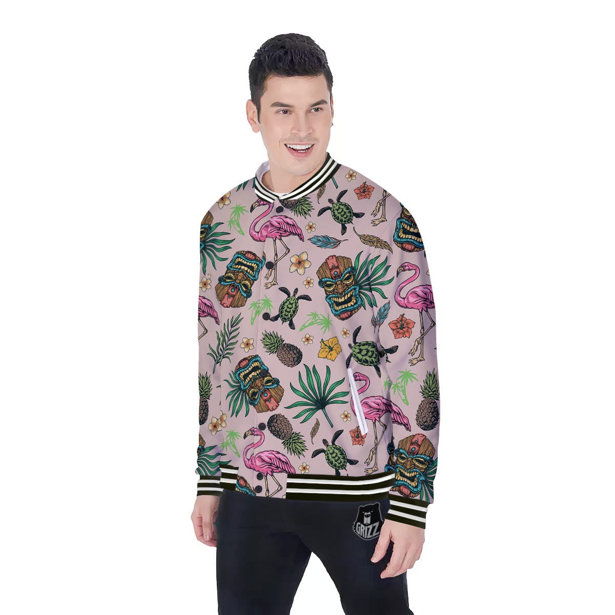 Totem Summer Print Pattern Baseball Jacket-grizzshop
