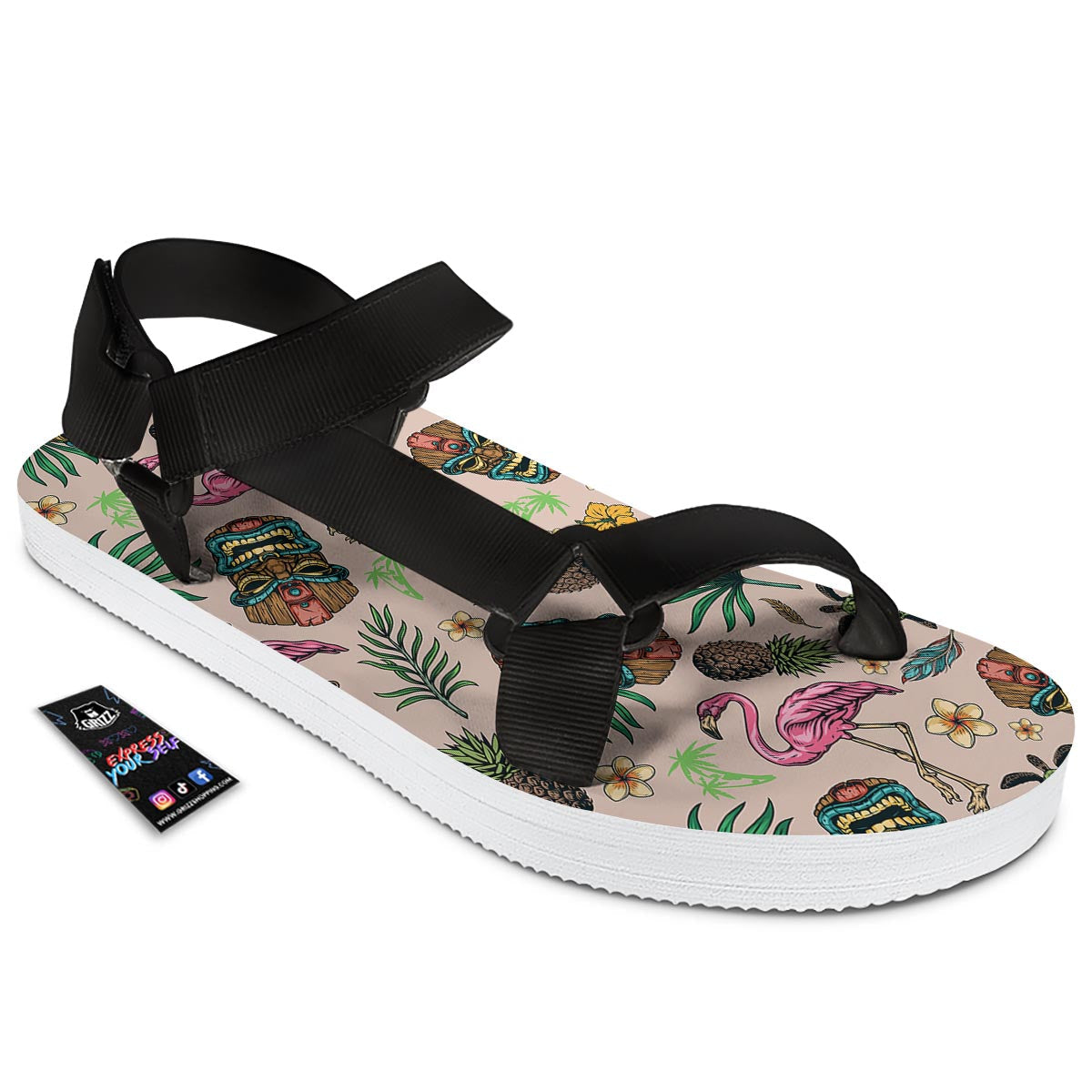 Totem Summer Print Pattern Black Open Toe Sandals-grizzshop