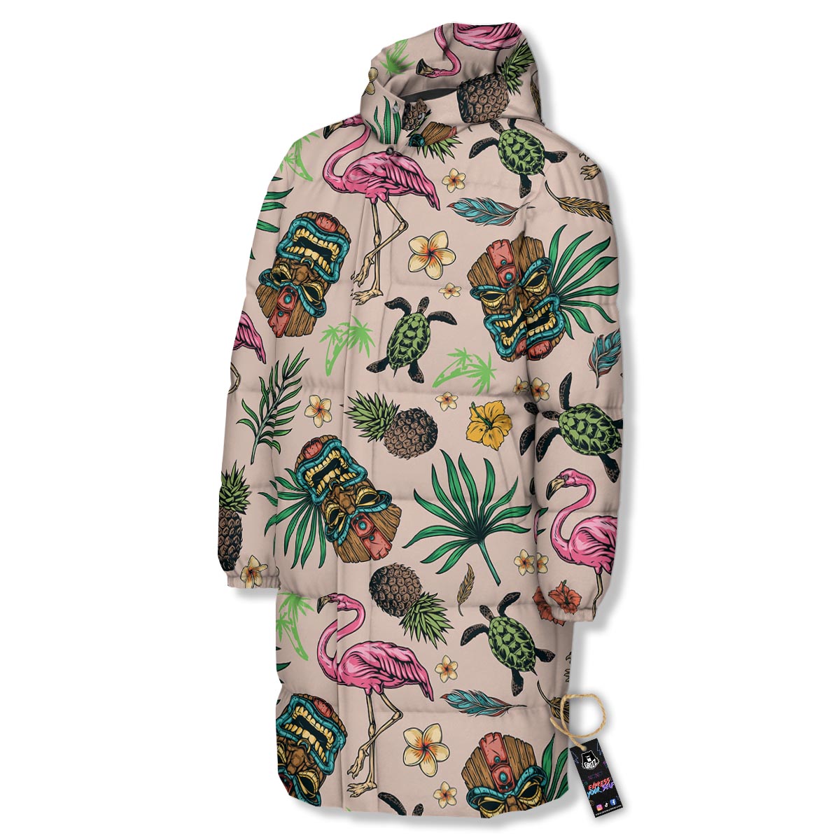 Totem Summer Print Pattern Long Down Jacket-grizzshop