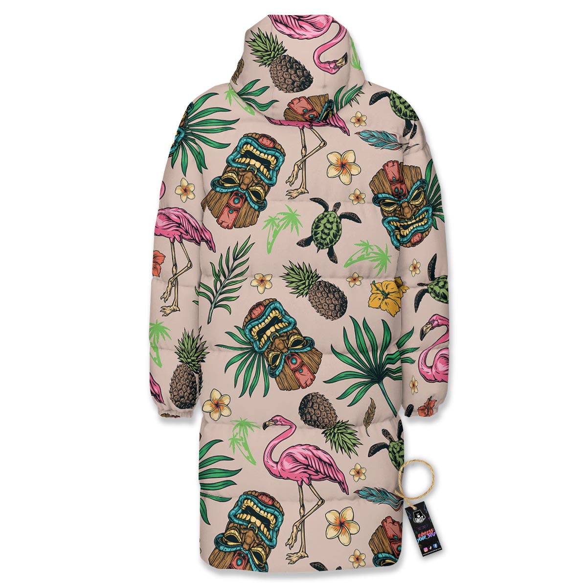 Totem Summer Print Pattern Long Down Jacket-grizzshop
