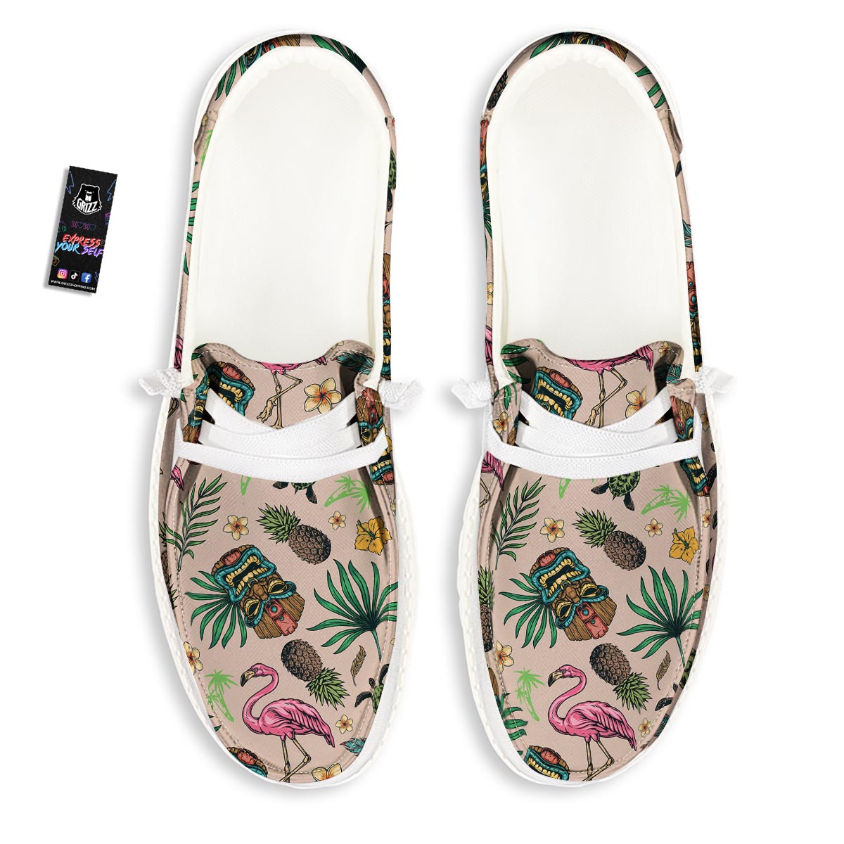 Totem Summer Print Pattern White Loafers-grizzshop