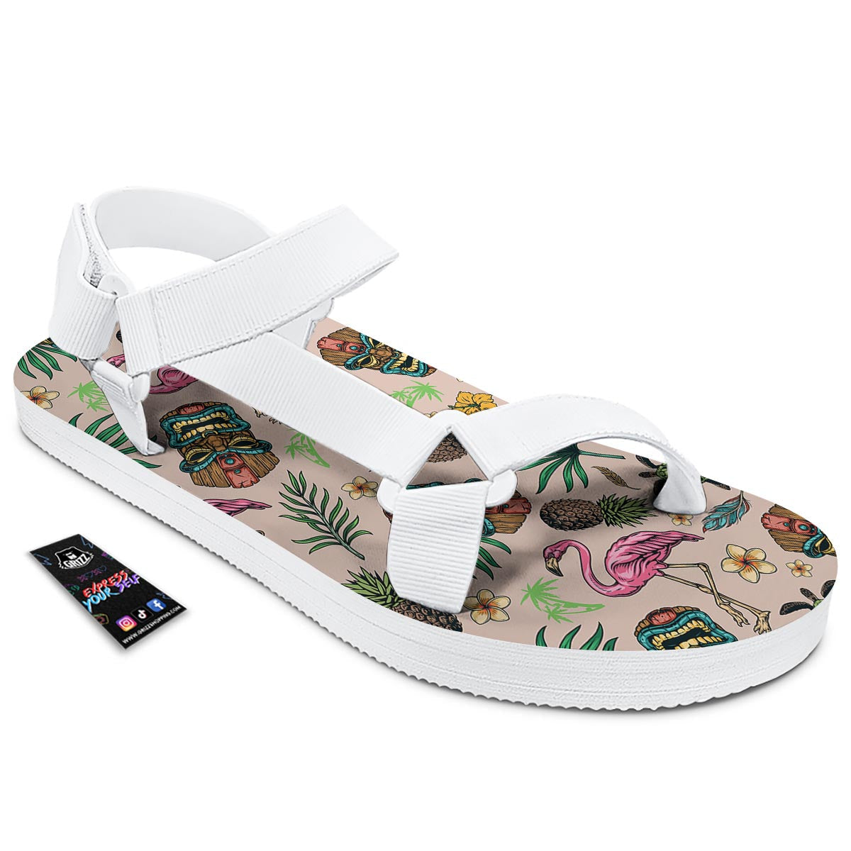 Totem Summer Print Pattern White Open Toe Sandals-grizzshop