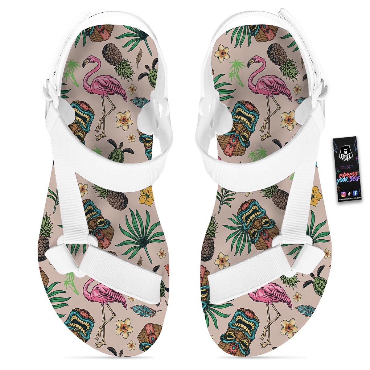 Totem Summer Print Pattern White Open Toe Sandals-grizzshop