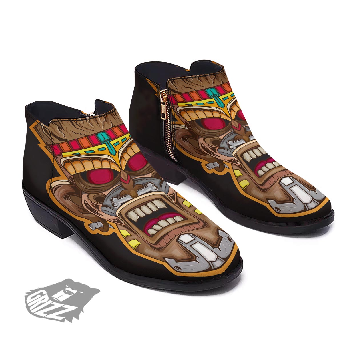 Totem Tiki Print Ankle Boots-grizzshop