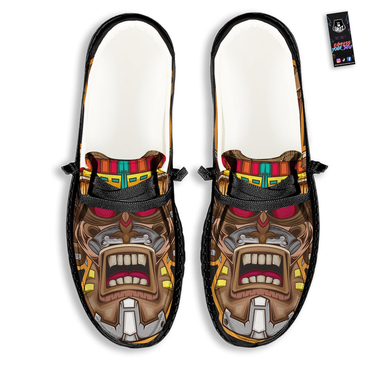 Totem Tiki Print Black Loafers-grizzshop