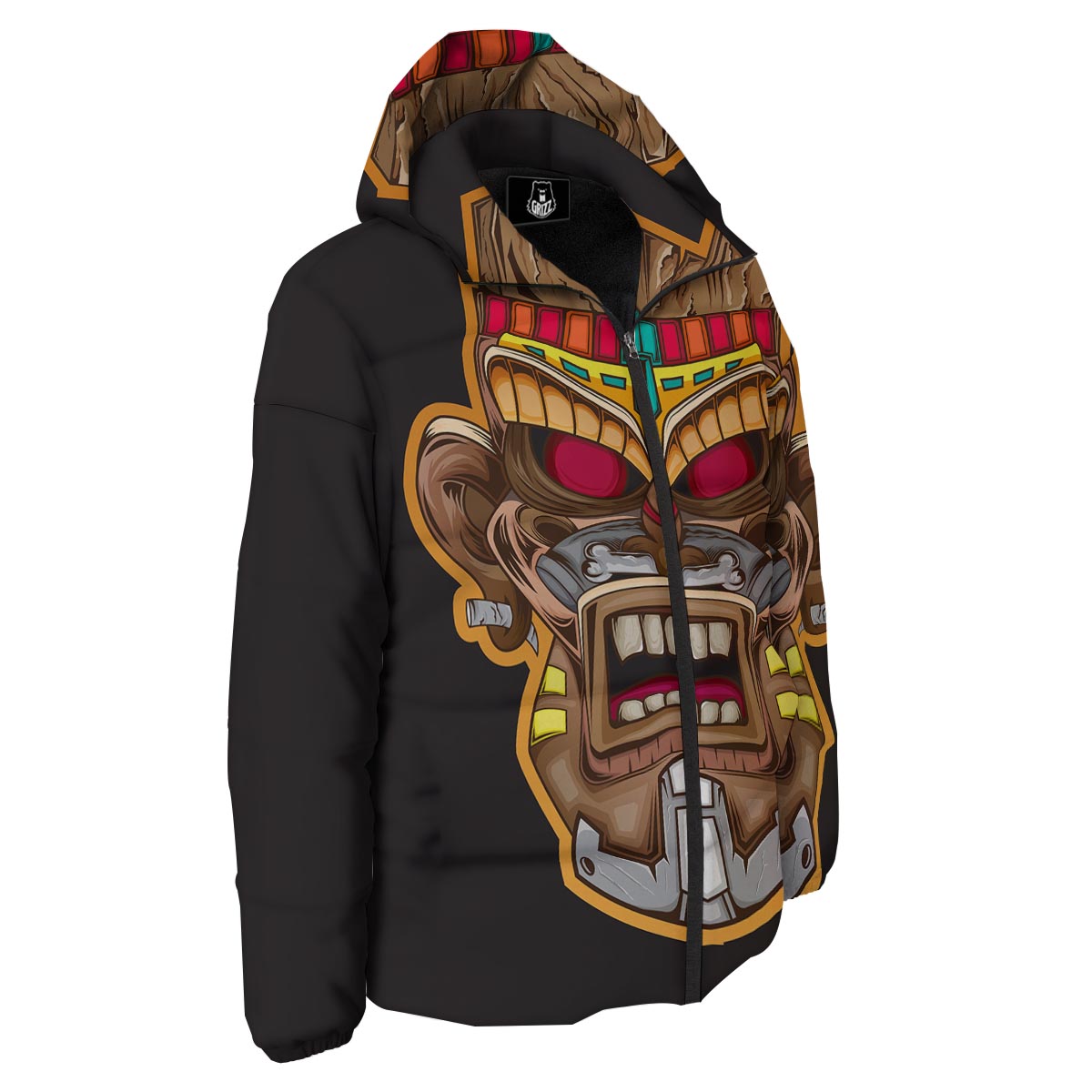 Totem Tiki Print Down Jacket-grizzshop