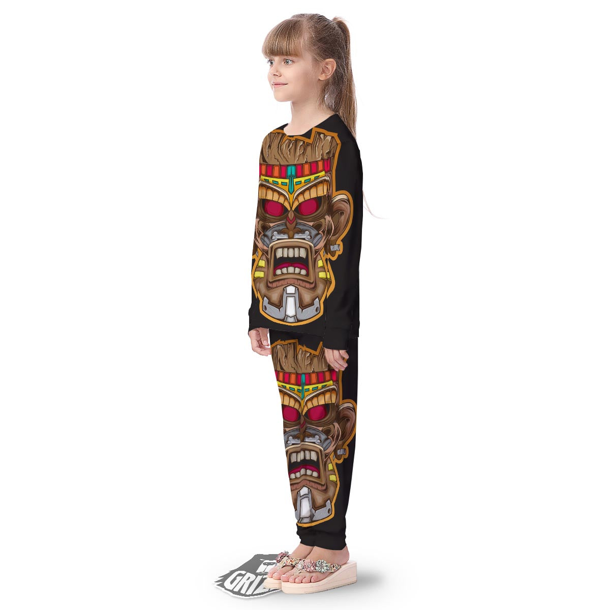 Totem Tiki Print Kid's Pajamas-grizzshop