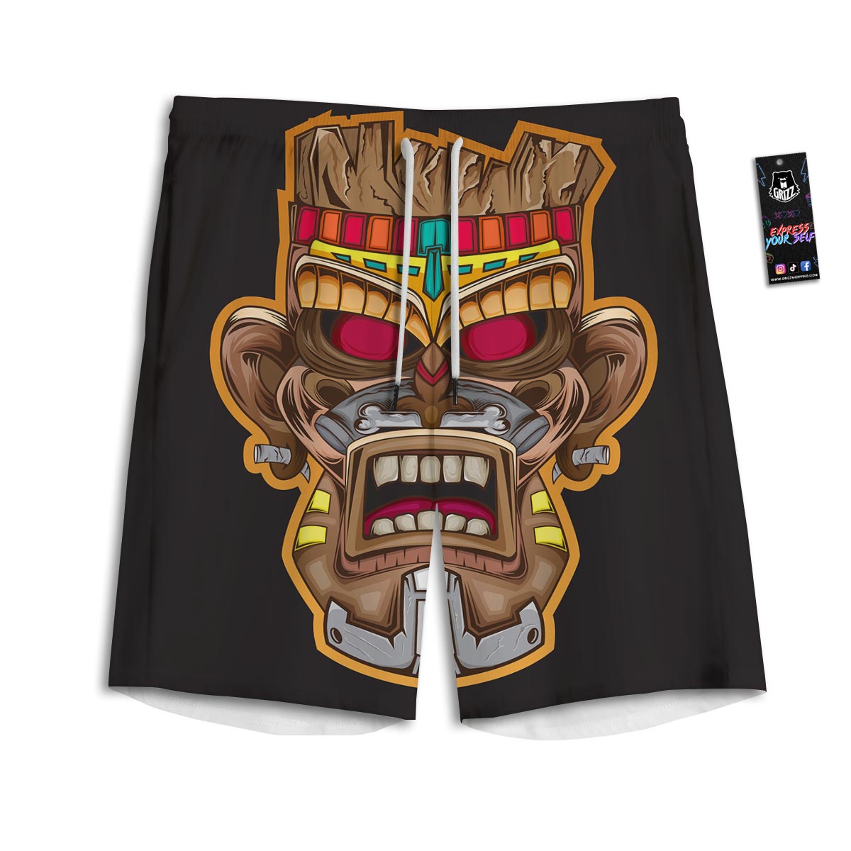 Totem Tiki Print Men's Athletic Shorts