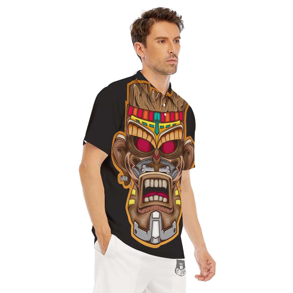 Totem Tiki Print Men's Golf Shirts-grizzshop