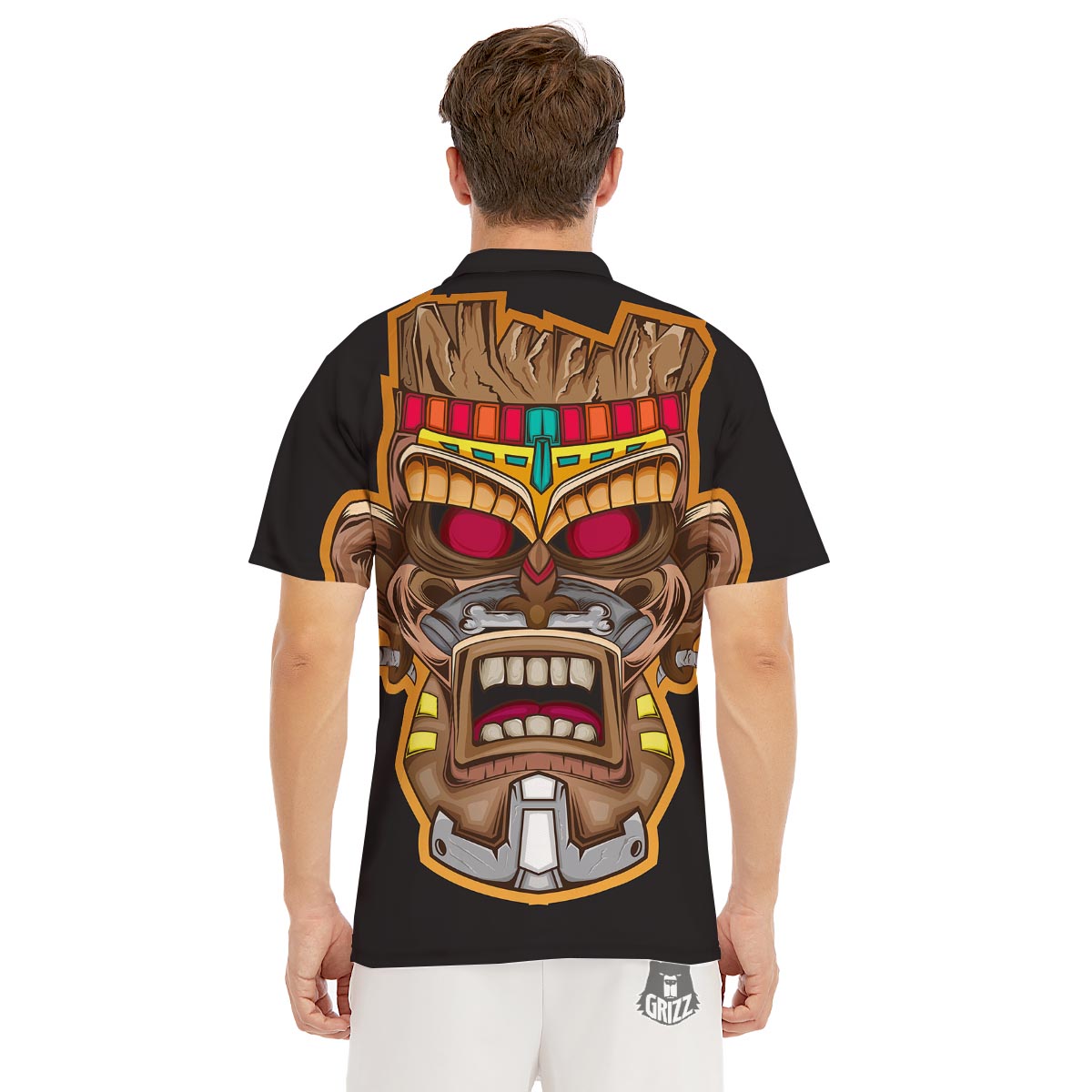 Totem Tiki Print Men's Golf Shirts-grizzshop