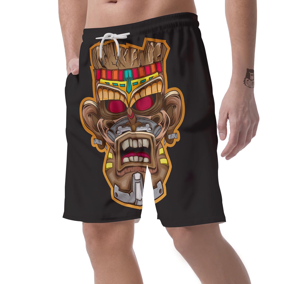 Totem Tiki Print Men's Shorts-grizzshop