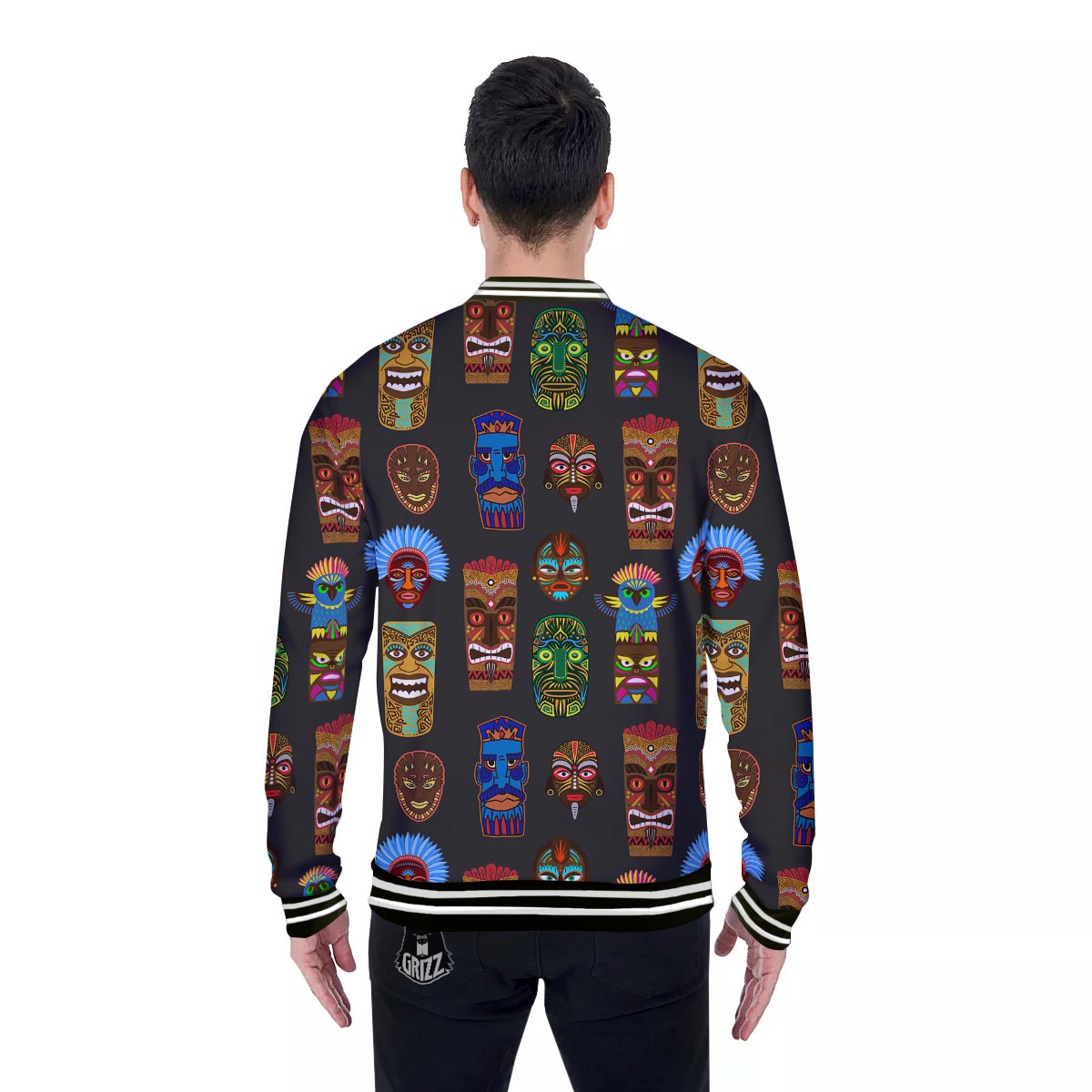 Totem Tiki Print Pattern Baseball Jacket-grizzshop