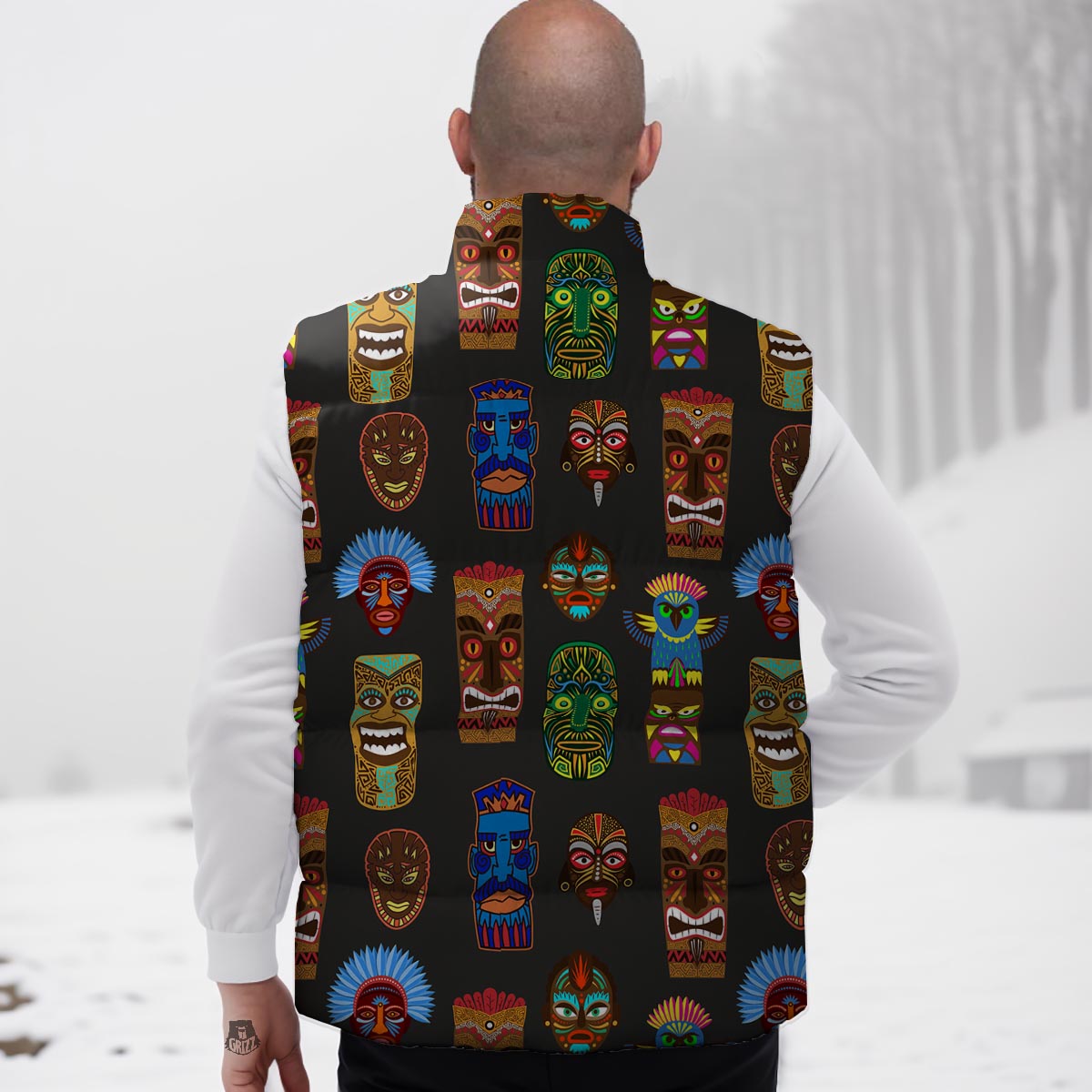 Totem Tiki Print Pattern Down Vest-grizzshop