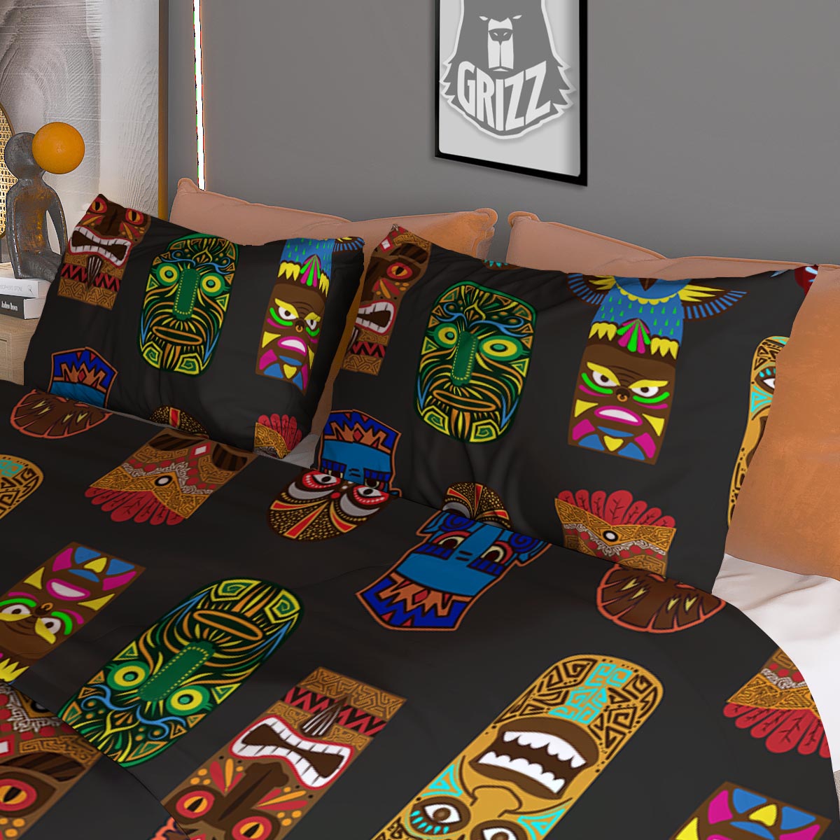 Totem Tiki Print Pattern Duvet Cover Bedding Set