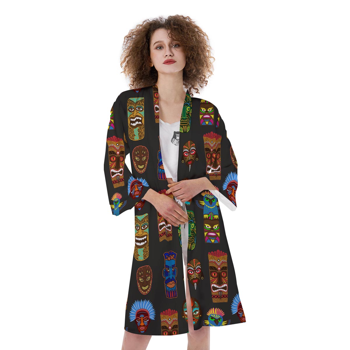 Totem Tiki Print Pattern Kimono-grizzshop