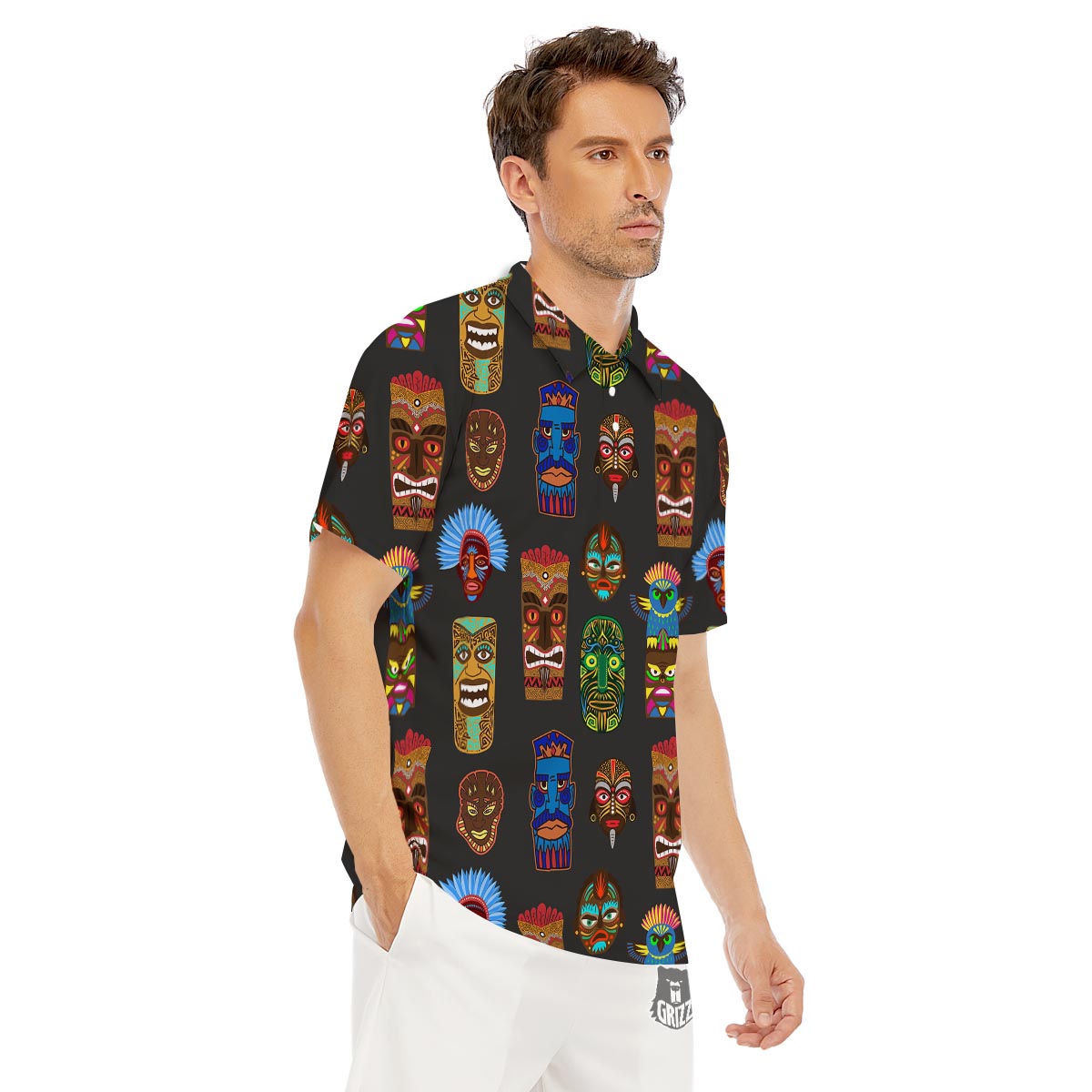 Totem Tiki Print Pattern Men's Golf Shirts-grizzshop