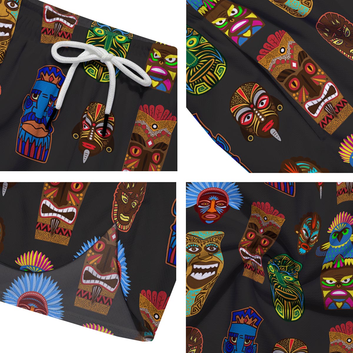 Totem Tiki Print Pattern Men's Running Shorts-grizzshop