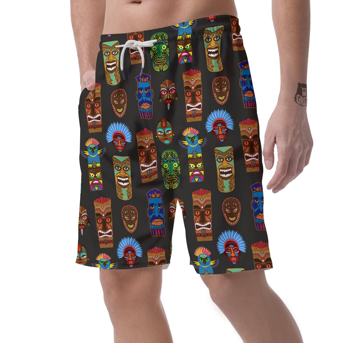 Totem Tiki Print Pattern Men's Shorts-grizzshop