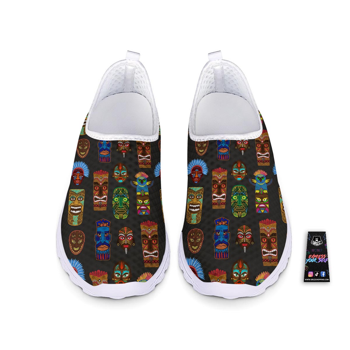 Totem Tiki Print Pattern Nurse Shoes-grizzshop